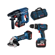 Image de Set of rotatory hammer GBH 18 V-20 + angle grinder GWS 18 V-LI + screwdriver drill GSB 18V - 28 with batteries BOSCH